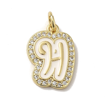 Brass Micro Pave Cubic Zirconia Pendants, with Jump Rings, Real 18K Gold Plated, Letter H, 20x14x2mm, Hole: 3.8mm