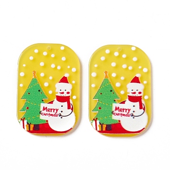 Christmas Translucent Printed Acrylic Pendants, Rectangle Octagon with Santa Claus & Tree, Gold, 39x26x2.5mm, Hole: 1.5mm