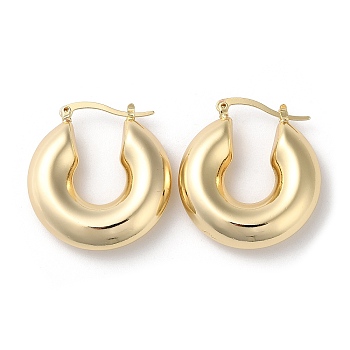 Donut Brass Hoop Earrings, Long-Lasting Plated, Lead Free & Cadmium Free, Real 18K Gold Plated, 34x32x8.5mm