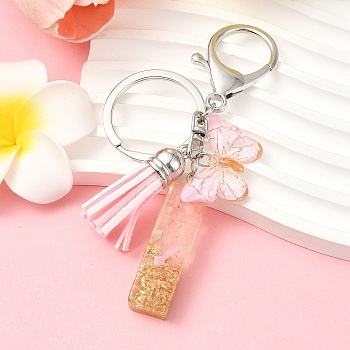 Resin & Acrylic & Faux Suede Tassel Keychain, with Alloy Clasp and Iron Rings, Letter I, 9.5cm
