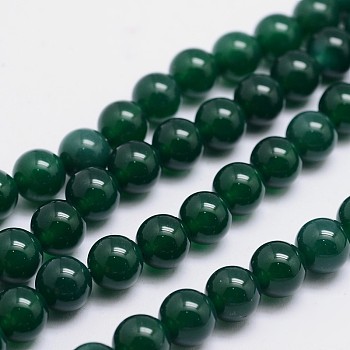Round Natural Agate Bead Strands, Dyed, Dark Green, 8mm, Hole: 1mm, about 49pcs/strand, 15.74 inch