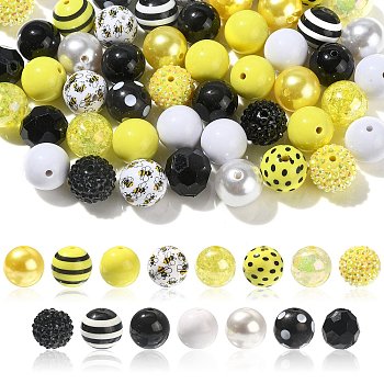 Opaque Acrylic Beads Set, Bee Theme, Round, Yellow, 18~20x18~19mm, Hole: 2~3mm