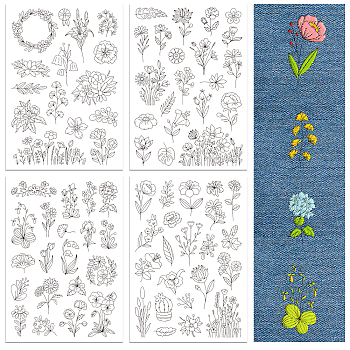 4 Sheets 11.6x8.2 Inch Stick and Stitch Embroidery Patterns, Non-woven Fabrics Water Soluble Embroidery Stabilizers, Flower, 297x210mmm