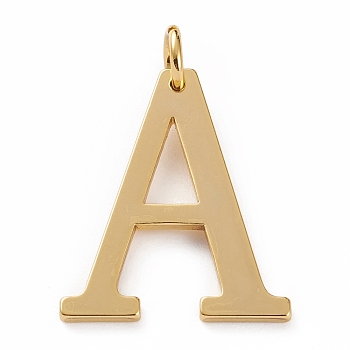 Golden Brass Pendants, Long-Lasting Plated, Letter, Letter.A, 27x22x1.5mm, Hole: 3.5mm