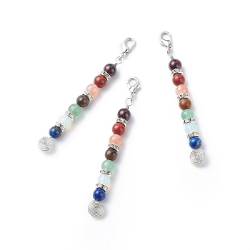 7 Gemstone Beaded Pendant Decoration, with Copper Wire and Zinc Alloy Lobster Claw Clasps, 76mm