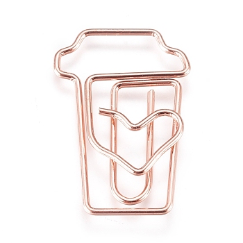 Coffee Cup Shape Iron Paperclips, Cute Paper Clips, Funny Bookmark Marking Clips, Rose Gold, 27.5x18.5x2.5mm