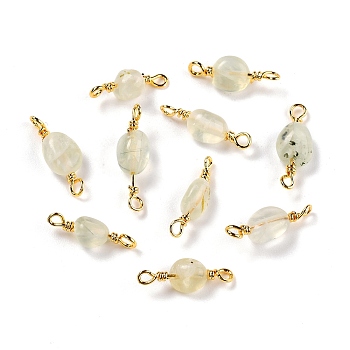 Natural Prehnite Links Connectors, with Golden Copper Wire, Cadmium Free & Lead Free, Chip, 13~19x3.5~8mm, Hole: 1.5mm