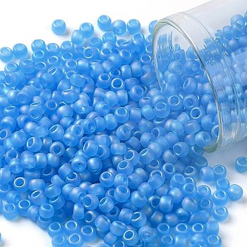 TOHO Round Seed Beads, Japanese Seed Beads, (163BF) Transparent AB Frost Dark Aquamarine, 8/0, 3mm, Hole: 1mm, about 222pcs/bottle, 10g/bottle