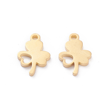 304 Stainless Steel Charms, Laser Cut, Clover, Golden, 12x8x1mm, Hole: 1.2mm