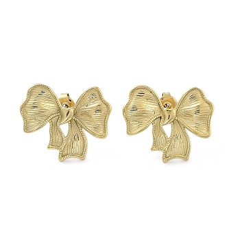 304 Stainless Steel Stud Earrings, Bowknot, Real 14K Gold Plated, 20x24mm