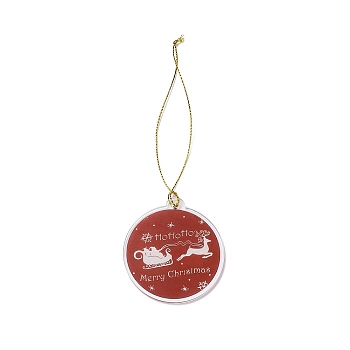 Christmas Theme Acrylic Pendant Decoration, Nylon Cord Hanging Decoration, Flat Round, Santa Claus, 190~205mm