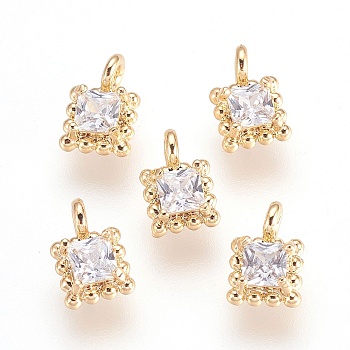 Brass Cubic Zirconia Pendants, Nickel Free, Real 18K Gold Plated, 7.5x5x3mm, Hole: 1mm