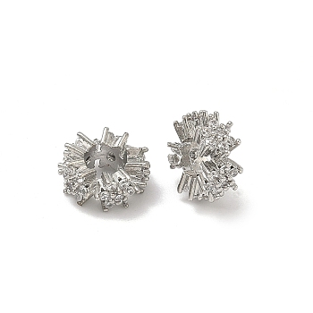 Flower Brass Clear Cubic Zirconia European Beads, Large Hole Bead, Cadmium Free & Lead Free, Rack Plating, Long-Lasting Plated, Large Hole Bead, Platinum, 10x5mm, Hole: 4mm