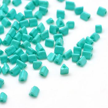 Opaque Glass Seed Beads, Triangle, Medium Turquoise, 1~3x2.5x2mm, Hole: 0.5mm, about 30000pcs/bag, 440~450g/bag