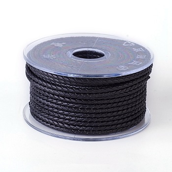Braided Cowhide Cord, Leather Jewelry Cord, Jewelry DIY Making Material, Black, 3mm, about 10.93 yards(10m)/roll