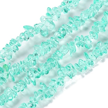 Transparent Glass Beads Strands, Chip, Turquoise, 1~7x4~14x3~7.5mm, Hole: 0.4mm, 31.50''~31.69''(80~80.5cm)