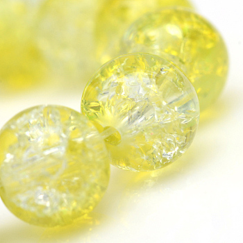 Baking Painted Crackle Glass Beads Strands, Round, Yellow, 6mm, Hole: 1.3~1.6mm, about 133pcs/strand, 31.4 inch