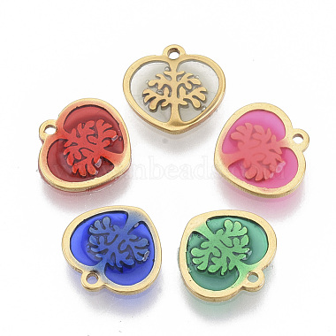 Golden Mixed Color Heart Stainless Steel+Resin Charms