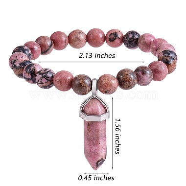 bracelet extensible en rhodochrosite naturelle avec breloque en forme de balle(BJEW-SZ0002-56A)-7