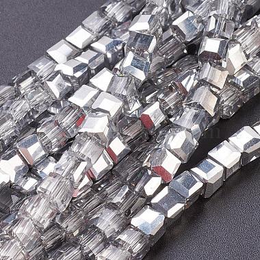 4mm Silver Cube Electroplate Glass Beads