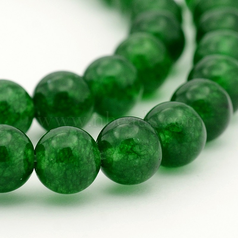 Dyed Natural White Jade Round Bead Strands, Grade A, Green, 8mm, Hole