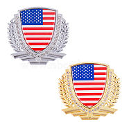 Alloy Enamel Car Stickers, with Rhinestone, DIY Car Decorations, Flag of the United States Pattern, Badge, Platinum & Golden, 79.5x84x3.5mm, Sticker: 78.5x81.5x1.5mm, 2 colors, 1pc/color, 2pcs/set(DIY-FH0001-14)