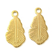 Ion Plating(IP) 304 Stainless Steel Pendants, Feather Charm, Laser Cut, Real 18K Gold Plated, 18.5x9.5x1mm, Hole: 1.8mm(STAS-P341-31G)