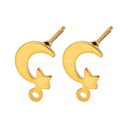 Moon & Star Shape 201 Stainless Steel Stud Earrings Findings, with 304 Stainless Steel Pins &  Horizontal Loops, Golden, 11x7mm, Hole: 1.2mm, Pin: 0.7mm.(STAS-Q251-04G)