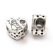 Rack Plating Alloy Rhinestone European Beads, Large Hole Beads, Heart with Dog & Word Thank You for Being with Me, Aquamarine, 10.5x12x8mm, Hole: 4.5mm(PALLOY-P289-31AS-01)
