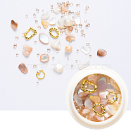 Nail Art Decoration Accessories, with Shell, Acrylic Beads & Golden Tone Brass Cabochons, Mixed Shape, Antique White, 1~25x1~18x1~5mm(X-MRMJ-Q087-007H)