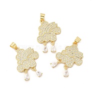 Rack Plating Brass Micro Pave Cubic Zirconia Pendants, Cadmium Free & Lead Free, Long-Lasting, Cloudy, Real 18K Gold Plated, 28x20x2mm, Hole: 3x5mm(KK-B068-06G)