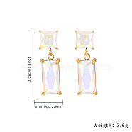 Cubic Zirconia Rectangle Dangle Stud Earrings, 304 Stainless Steel Earrings, Golden, 20.5x7.5mm(CU4827-2)