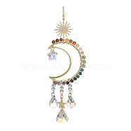 Chakra Gemstone Beads Pendant Decorations, Hanging Suncatchers, with Glass Teardrop Charm, for Home Decorations, Sun & Star, Moon, 278mm, Hole: 10mm(HJEW-JM01152-03)