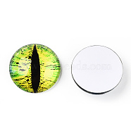 Glass Cabochons, Half Round with Evil Eye, Vertical Pupil, Green Yellow, 20x6.5mm(GGLA-T004-02-E)
