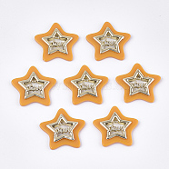 Opaque Acrylic Pendants, with Alloy Findings, Star with Word Love, Light Gold, Orange, 29x30x4mm, Hole: 2mm(MACR-T031-06F)