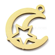 Ion Plating(IP) 316L Surgical Stainless Steel Pendants, Laser Cut, Moon with Star Charm, Real 18K Gold Plated, 17.5x16x1mm, Hole: 1.5mm(STAS-M317-29G)