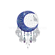 DIY Moon Pendant Decoration Diamond Painting Kit, Including Resin Rhinestones Bag, Diamond Sticky Pen, Tray Plate and Glue Clay and Metal Chain, Dark Blue, Finish Product: 310x200mm(PW-WG99858-01)