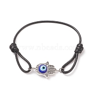 Alloy Hamsa Hand with Evil Eye Link Bracelet, Adjustable Bracelet for Women, Antique Silver, Inner Diameter: 2x2-1/4 inch(5x5.7cm)(BJEW-TA00142)