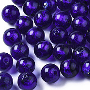 Handmade Silver Foil Glass Beads, Round, Medium Blue, 9.5~10.5mm, Hole: 1~2mm(FOIL-R054-10mm-11)