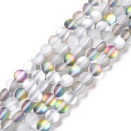 Synthetic Moonstone Beads Strands, Holographic Beads, Dyed, Frosted, Round, Gray, 8mm, Hole: 1mm, about 45~47pcs/strand, 14~15 inch(G-R375-8mm-A20)
