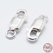 925 Sterling Silver Lobster Claw Clasps, with 925 Stamp, Silver, 14mm, Hole: 2mm(X-STER-K167-075D-S)
