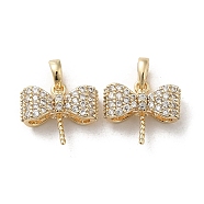 Brass Micro Pave Cubic Zirconia Pendants, Bowknot, Real 18K Gold Plated, 9.5x10.5x4mm, Hole: 3x1.7mm(KK-H455-58G)