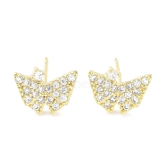 Brass Micro Pave Clear Cubic Zirconia Studs Earring for Women, Butterfly, Real 18K Gold Plated, 10x12mm(EJEW-S217-C05)