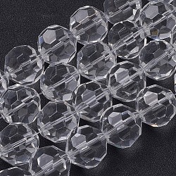 Faceted Glass Round Beads Strands, Clear, about 20mm in diameter, hole: 2mm, 18pcs/strand, 14 inch(X-GF20mmC01Y)