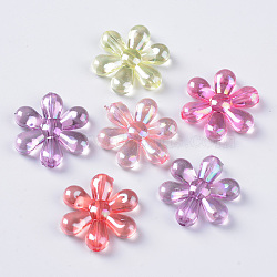 Transparent Acrylic Beads, AB Color Plated, Flower, Mixed Color, 23.5x21x5mm, Hole: 1.8mm, about 460pcs/500g(TACR-Q270-001)