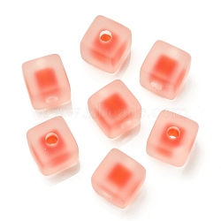 Frosted Acrylic European Beads, Bead in Bead, Cube, Orange Red, 13.5x13.5x13.5mm, Hole: 4mm(OACR-G012-14A)