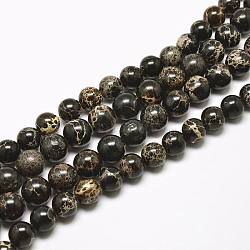 Round Natural Imperial Jasper Beads, Dyed, Black, 6mm, Hole: 1mm, about 66pcs/strand, 15.7 inch.(X-G-I122-6mm-11)