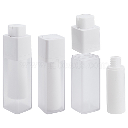 Plastic Vacuum Pump Bottles, Refillable Travel Eye Cream Lotion Bottle, Rectangle, White, 3.6x3.6x12.3cm, Capacity: 30ml(1.01fl. oz)(AJEW-WH0083-27A)