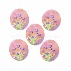 Acrylic Cabochons, for Hair Pins, Hair & Earrings Accessories, Oval with Flower Pattern, Hot Pink, 35x31x2.5mm(MACR-C002-03)