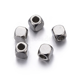 Tarnish Resistant 201 Stainless Steel Beads, Square, Stainless Steel Color, 3x3x3mm, Hole: 1.6mm(STAS-P223-09P-01)